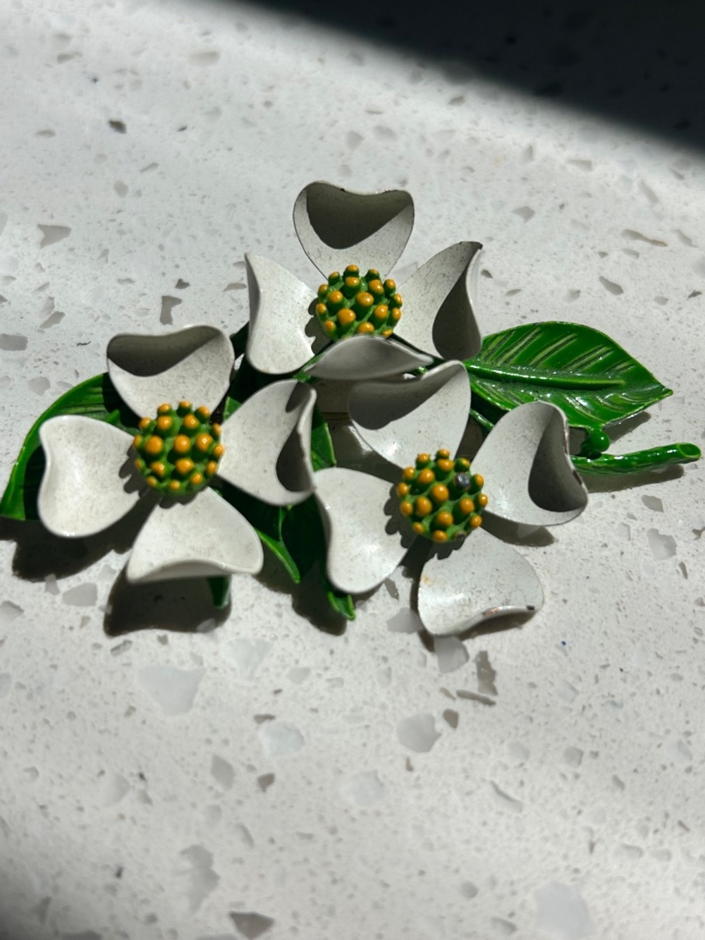 Vintage Dogwood Flower Brooch Enamel Mid Century Modern MCM